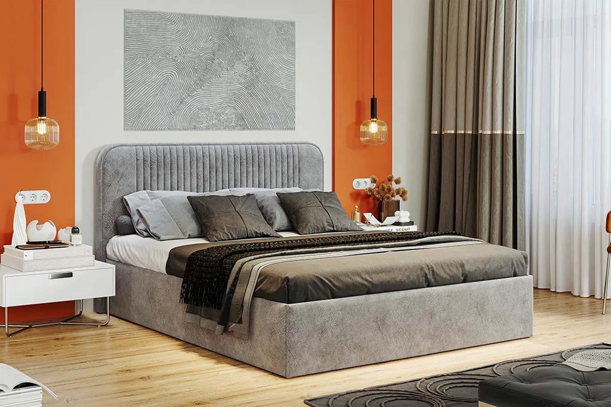 Кровать Тиффани Тип 1 с ПМ и заглушиной 160х200 (Микровелюр/Wellmart Silver) - купить в Озерце