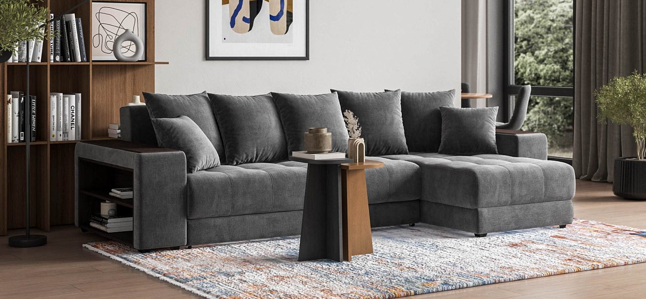 Ванкувер угловой диван Велюр Монолит серый — купить в Озерце