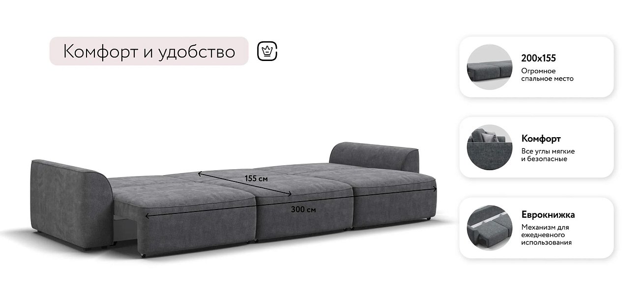 Кинг Про Макс диван Шенилл Клауд графит — купить в Озерце