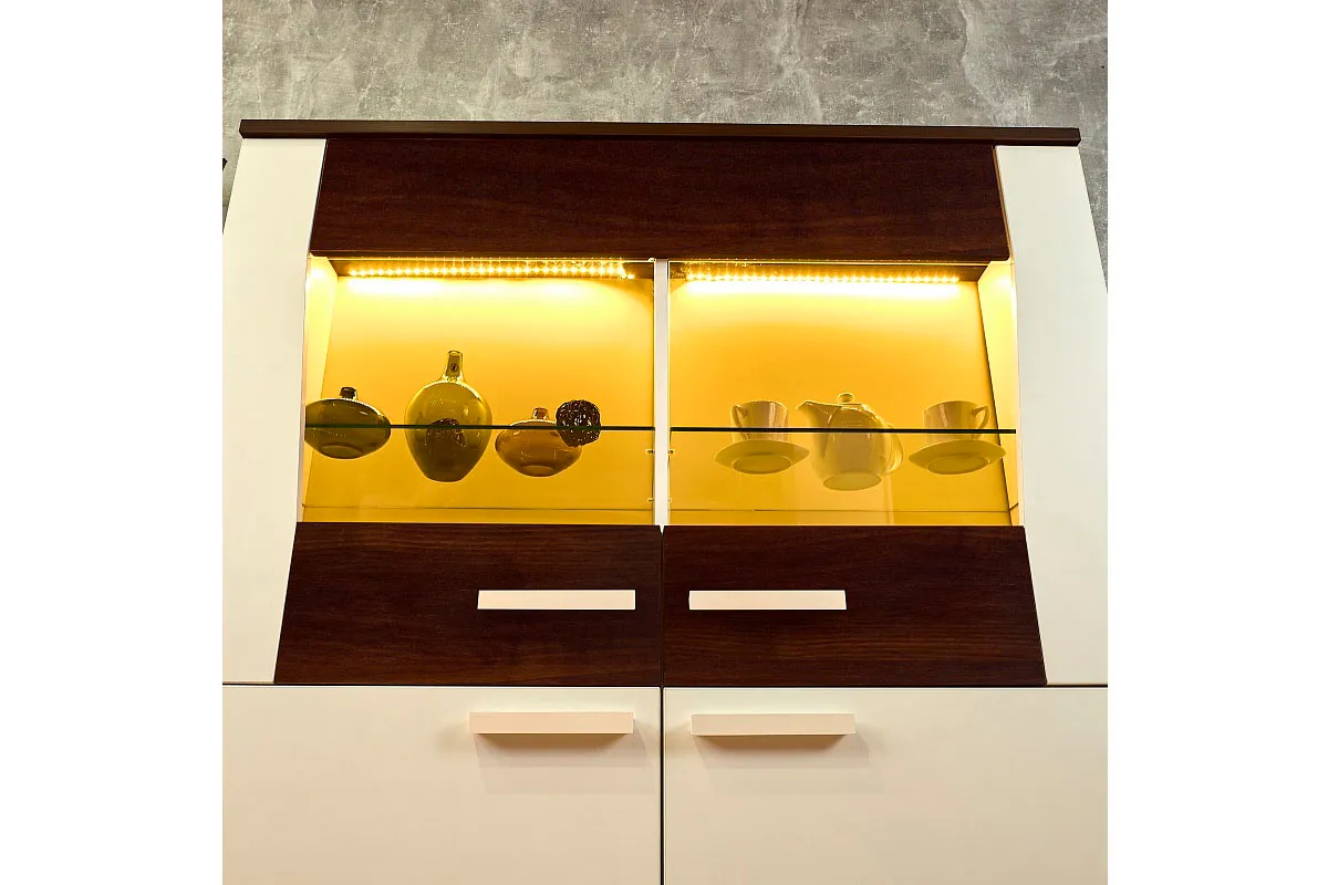 Шкаф-сервант Норвуд 22 (Белый/Орех шоколадный/ЛДСП) в мебель-центре Озерцо