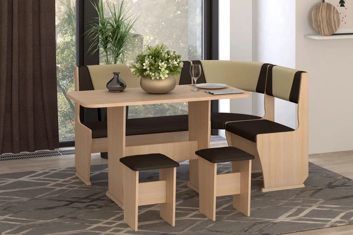 Скамья угловая Лидер 1 (Дуб Молочный/Венге/Бежевый) - купить в Озерце