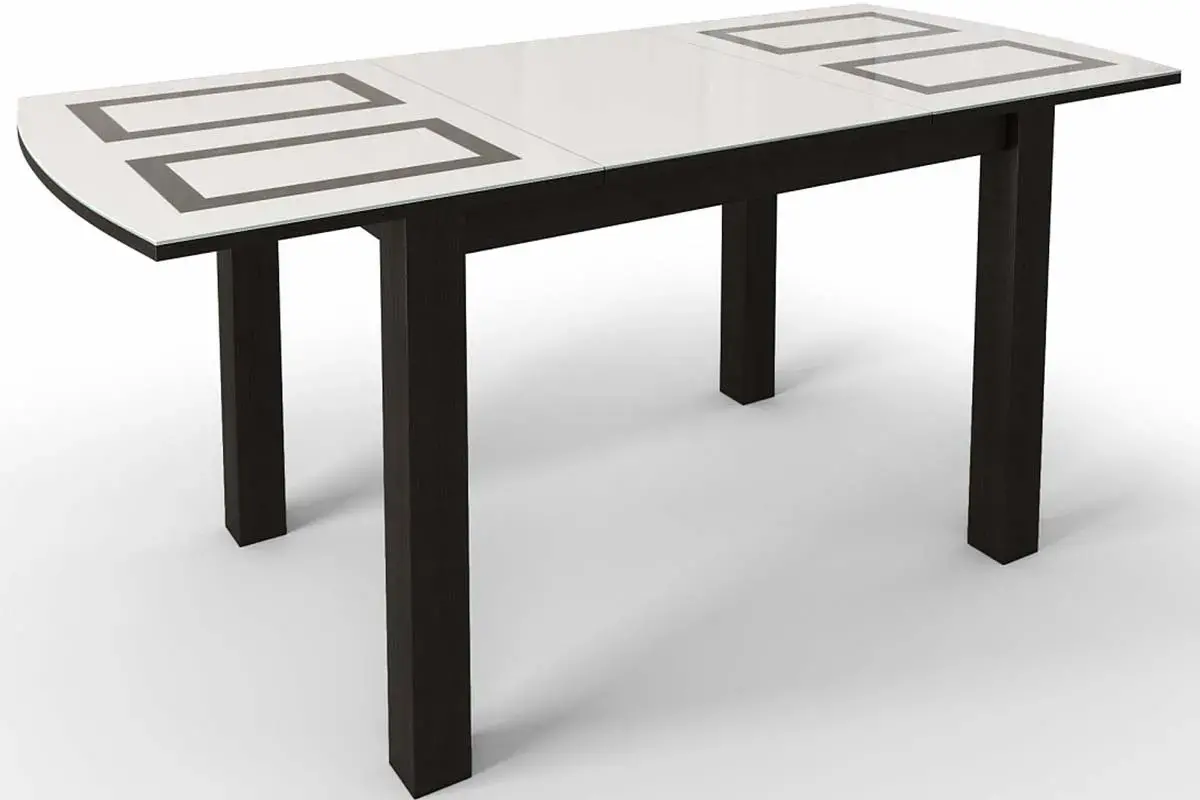 Стол обеденный Ритм-1 1080(1480) (Стекло с фотопечатью белое Квадраты шоколад / ЛДСП венге / МДФ венге) - купить в Озерце