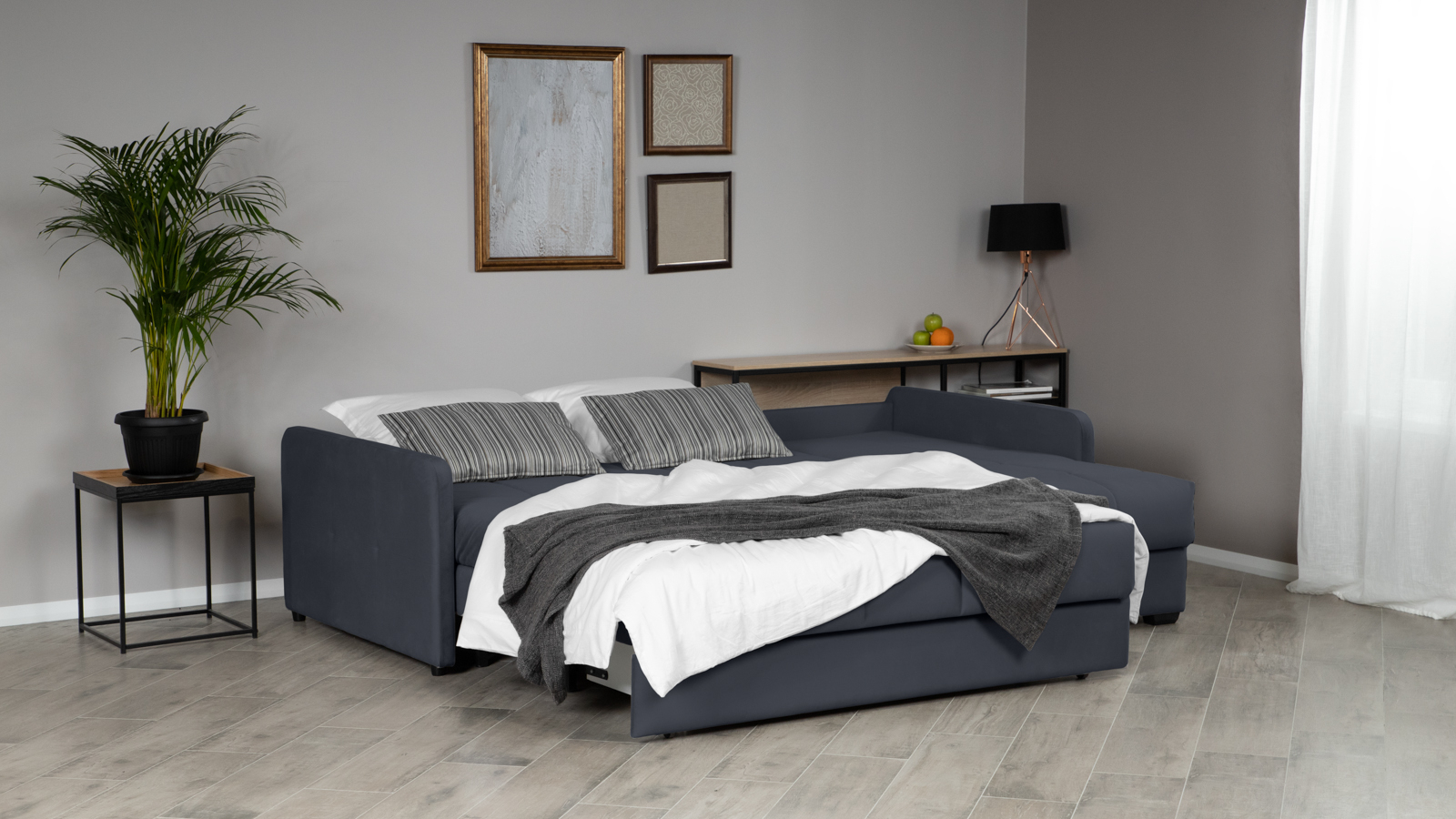 Диван угловой Domo Pro с узкими подлокотниками, стежка квадрат, ткань Sky Velvet 40 140x216 — купить в Озерце
