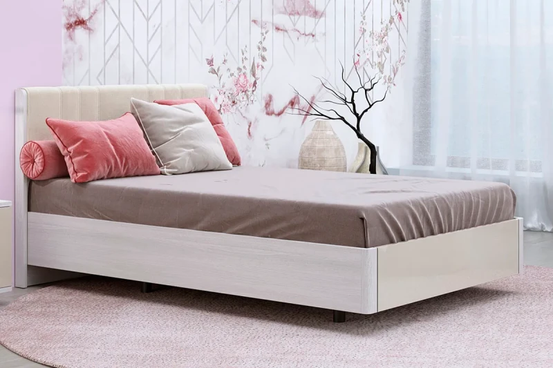 Кровать КР-5011-СЯ-КГ-В 120х200 (Снежный Ясень/Кашемир Глянцевый/Велюр) - купить в Озерце