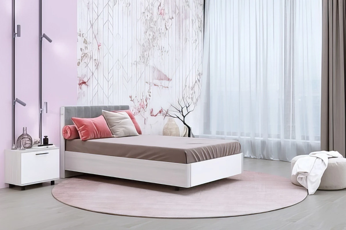 Кровать 140х200 КР-5012-СЯ-БГ (Снежный Ясень/Белый Бриллиант Глянцевый) - купить в Озерце