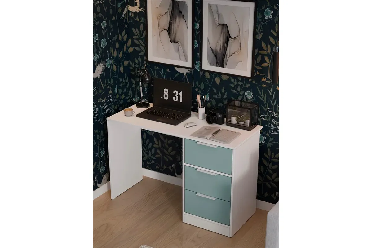 Стол письменный Марли Тип 1 (Белый/Серо-голубой) — Мебель-центр Озерцо