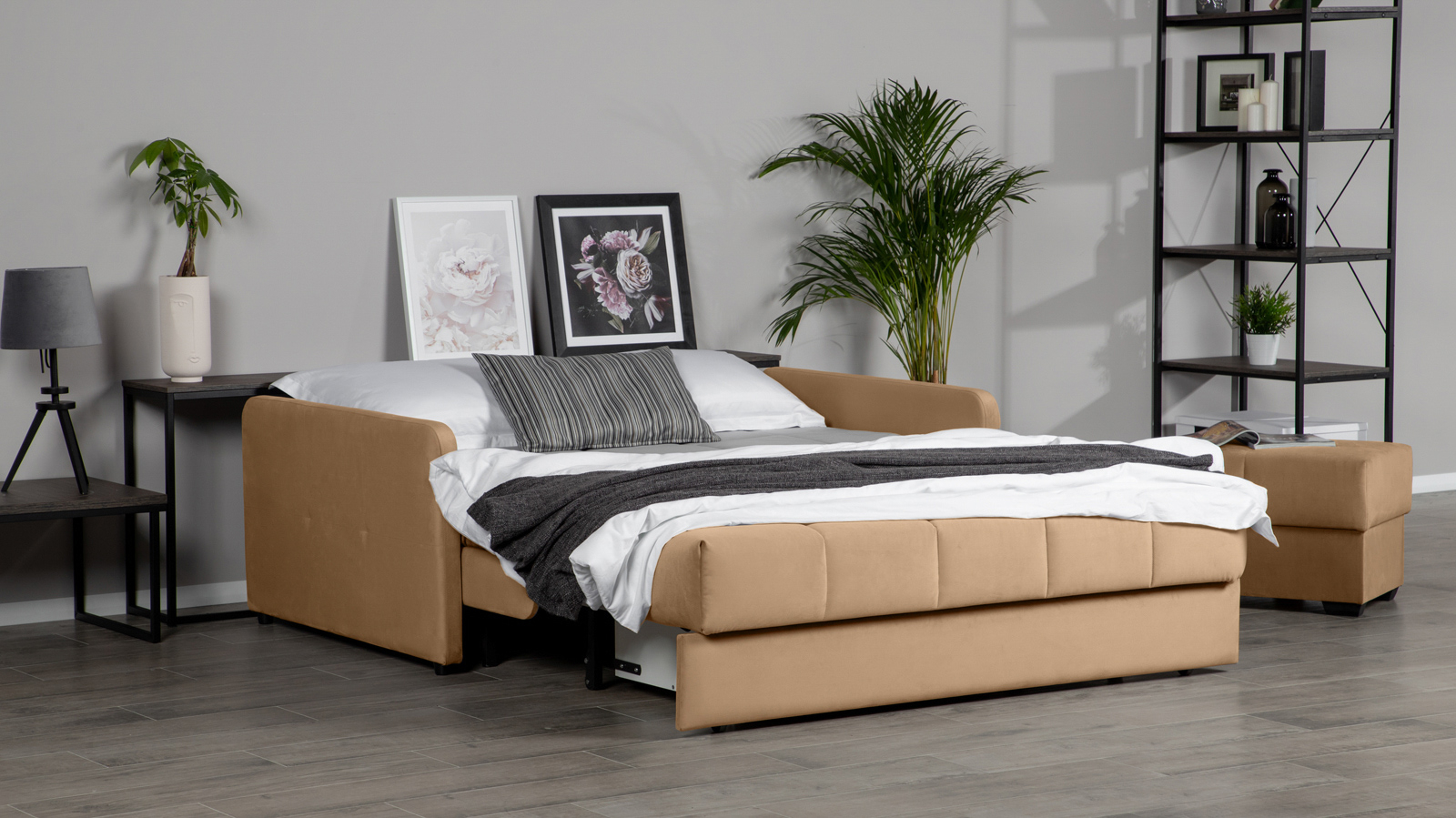Диван - кровать Domo Pro с узкими подлокотниками, стежка квадрат, ткань Casanova Beige 160x216 — купить в Озерце