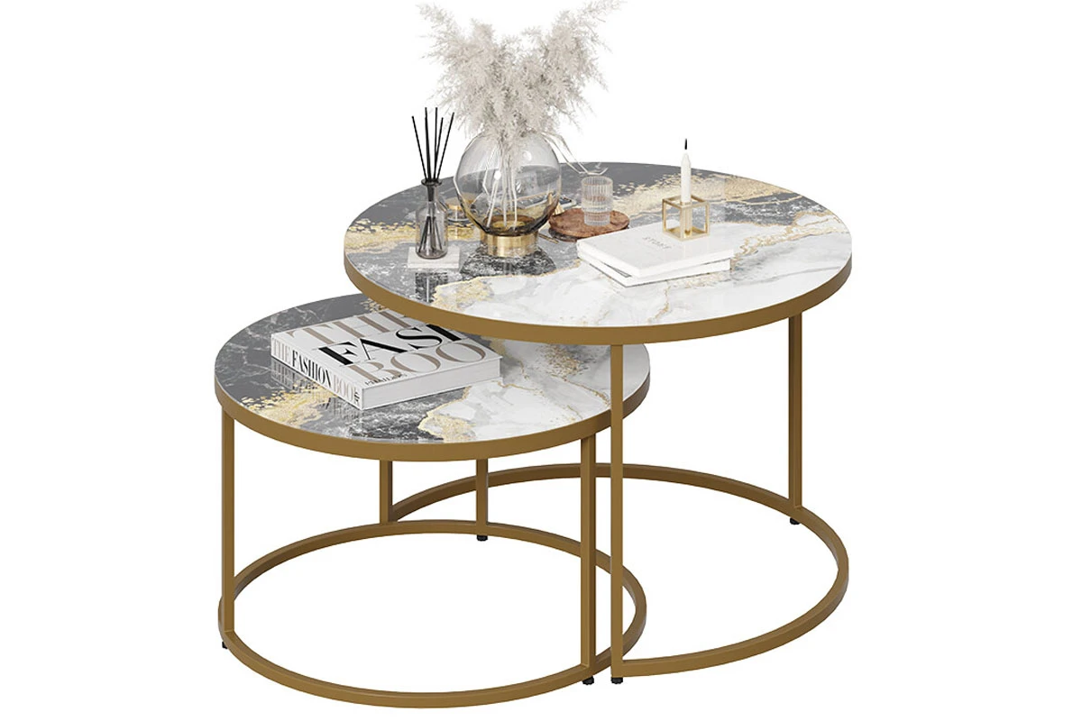 Стол журнальный Вега (Золото/Стекло Золотой мрамор) — Мебель-центр Озерцо