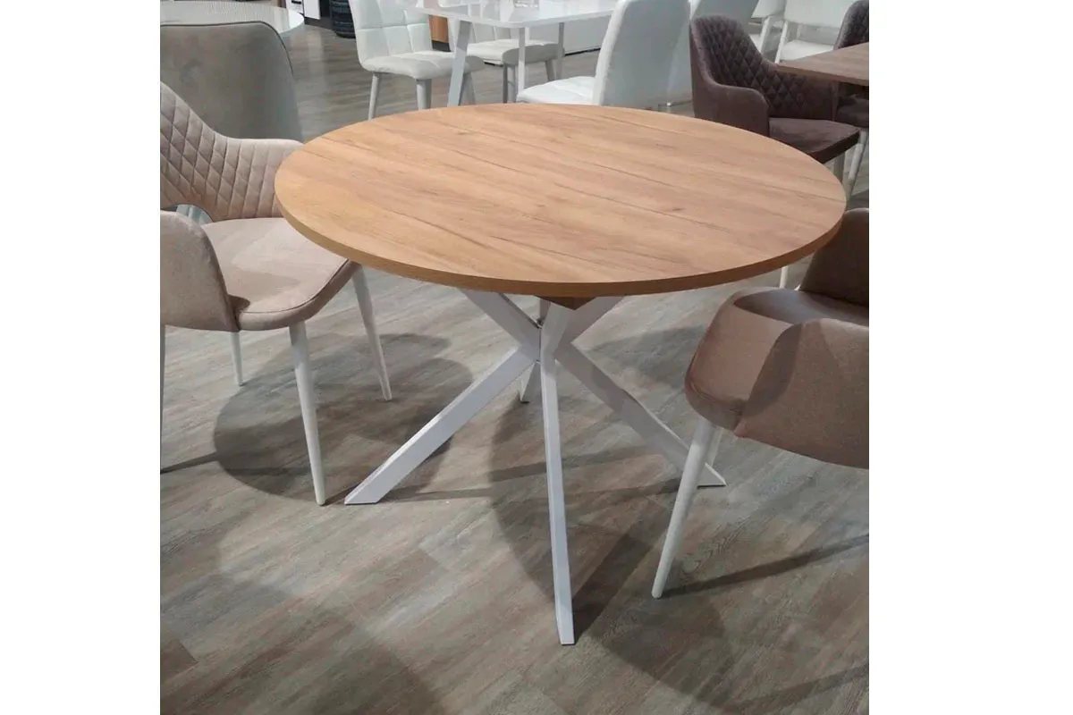 Стол обеденный Мэдисон раздвижной Тип 1 (Белый муар/Дуб Крафт золотой) - купить в Озерце