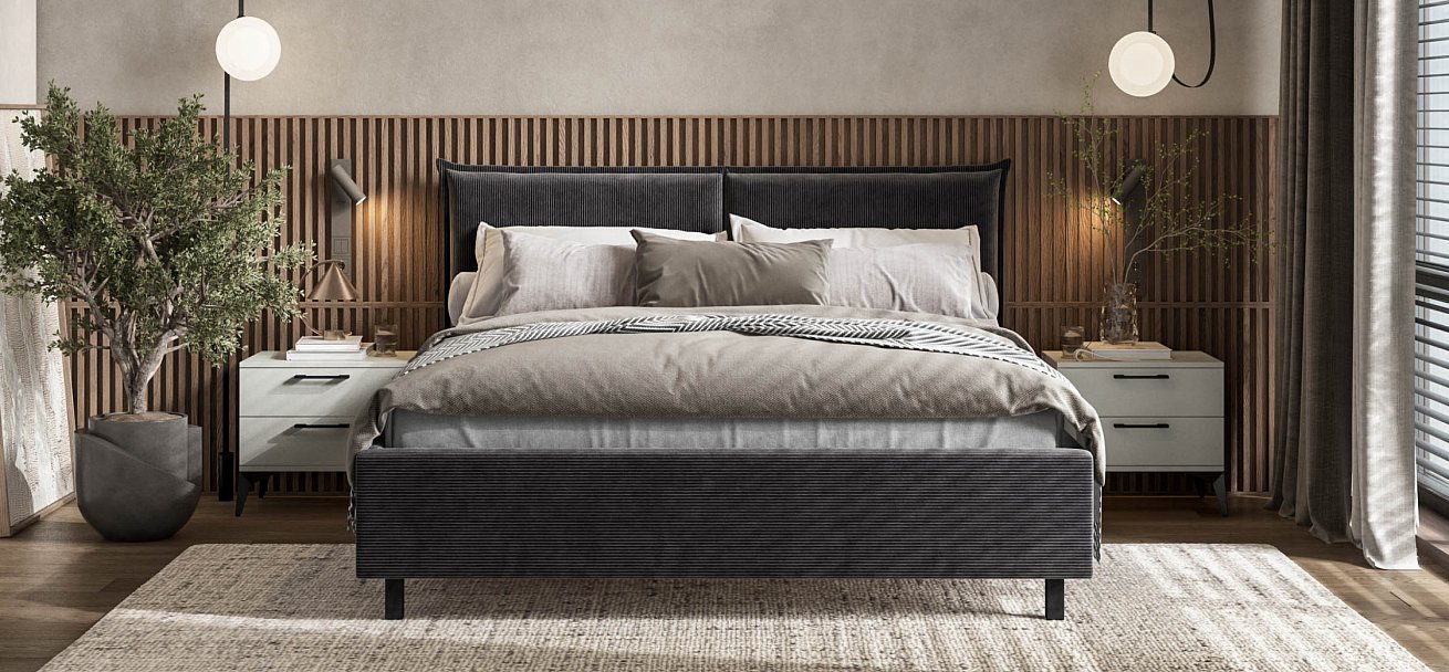 Кровать ЛЕО 160 Вельвет CORD графит - купить в Озерце