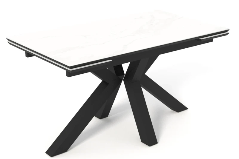 Стол обеденный Кентукки 1400(2000) (Стекло Оптивайт с фотопечатью Белый мрамор / МДФ черный кварц / Рама черная / Металл черный) - купить в Озерце
