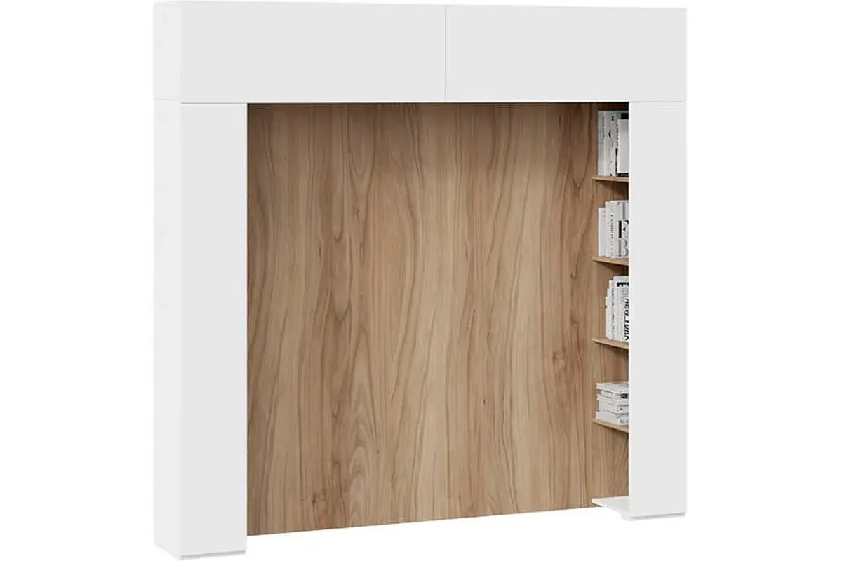 Шкаф навесной со стеллажами и декоративными панелями Порто СМ-393.21.022-23 (Белый жемчуг/Яблоня беллуно/Белый софт) в мебель-центре Озерцо