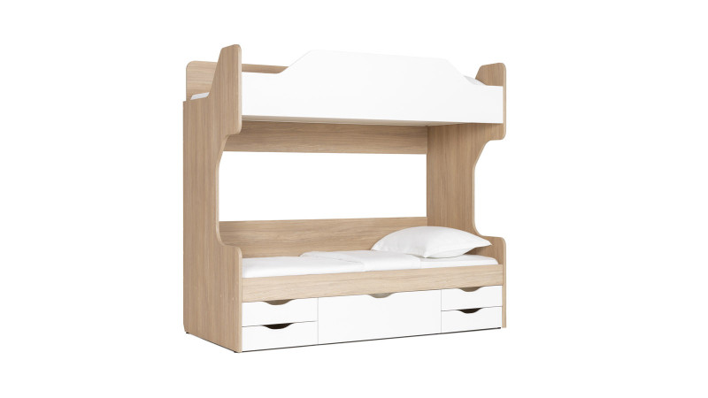 Детская кровать двухъярусная Luna 90x190, цвет Дуб Медовый + Белый Премиум - заказать на Ozerco.com Детская кровать двухъярусная Luna 90x190, цвет Дуб Медовый + Белый Премиум — Мебель-центр Озерцо