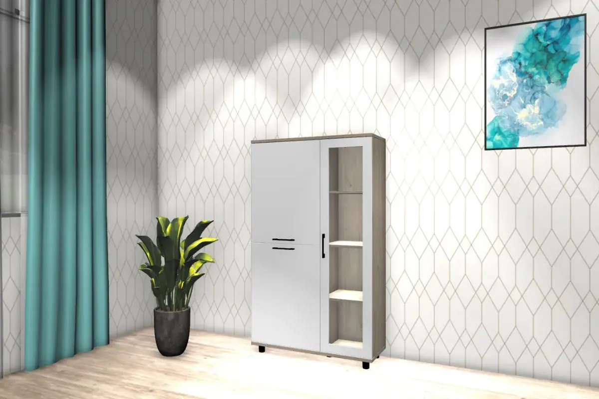 Шкаф многоцелевой ШК-5081-ГС-БГ (Гикори Джексон Светлый/Белый Бриллиант Глянцевый) в мебель-центре Озерцо