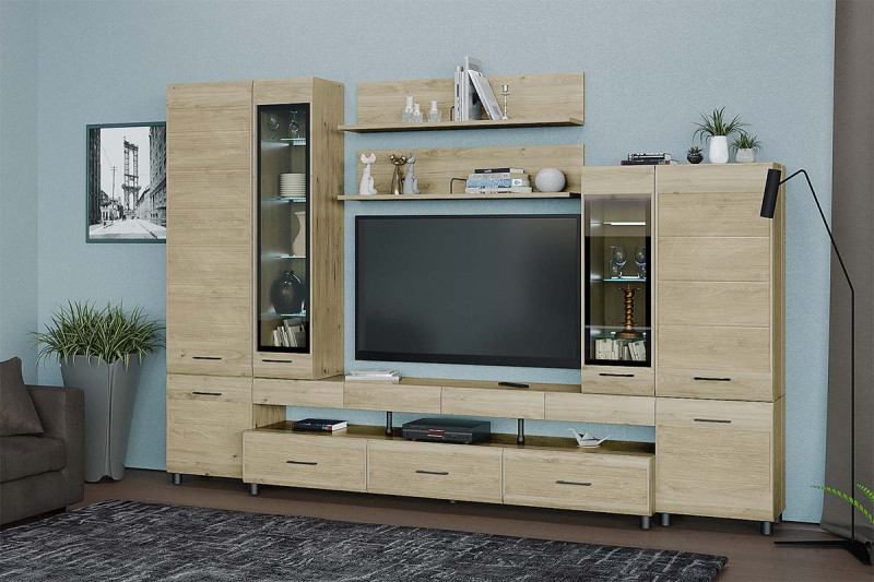 Гостиная Камелия-3 (Гикори Джексон Светлый) — Мебель-центр Озерцо