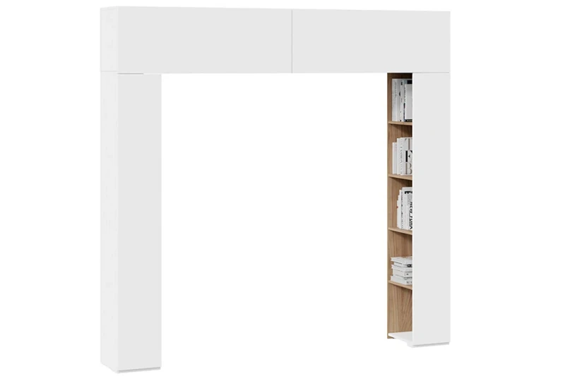 Шкаф навесной со стеллажами Порто СМ-393.21.022 (Белый жемчуг/Яблоня беллуно/Белый софт) в мебель-центре Озерцо