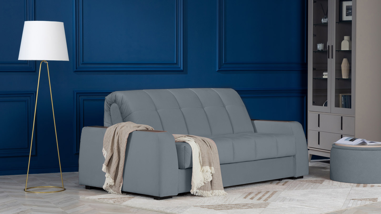 Диван - кровать Domo Pro с накладкой цвета венге, стежка квадрат, ткань Sky Velvet 18 140x216 — в мебель-центре Озерцо