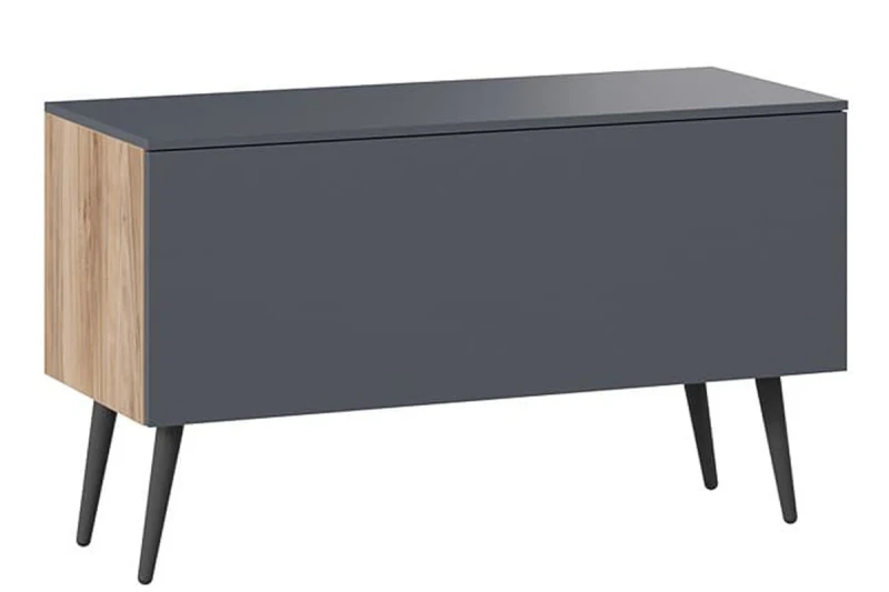 Тумба для теле- и радиоаппаратуры Порто СМ-393.03.012 с опорами (Яблоня Беллуно/Графит софт/Серый) — Мебель-центр Озерцо