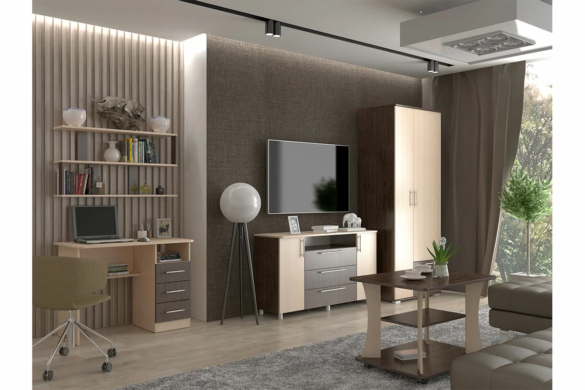 Стол письменный Лидер 1 (Дуб Молочный/Венге Цаво) — Мебель-центр Озерцо