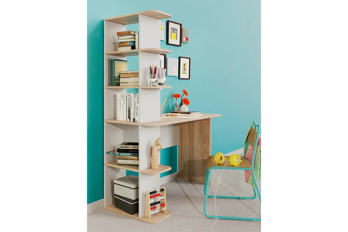 Стол письменный Тип 4 (Дуб Сонома/Белый Ясень) — Мебель-центр Озерцо