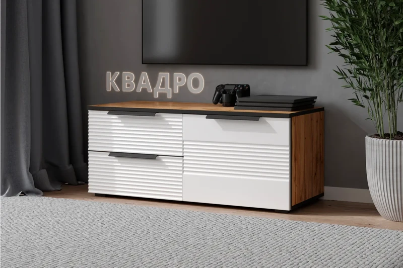 Тумба ТВ Квадро №6 (Дуб вотан / Тальк) — Мебель-центр Озерцо