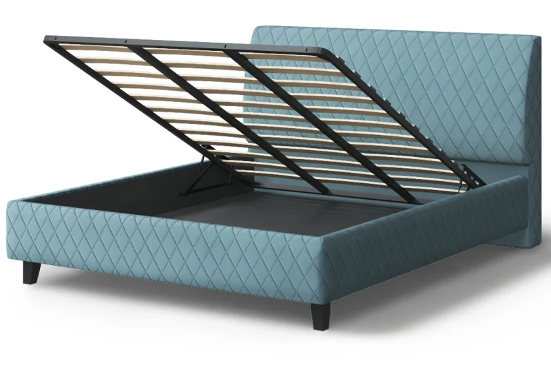 Кровать на опоре Хилтон с ПМ и бельев. ящ 120х200 (Нео 22/Бирюза) - купить в Озерце
