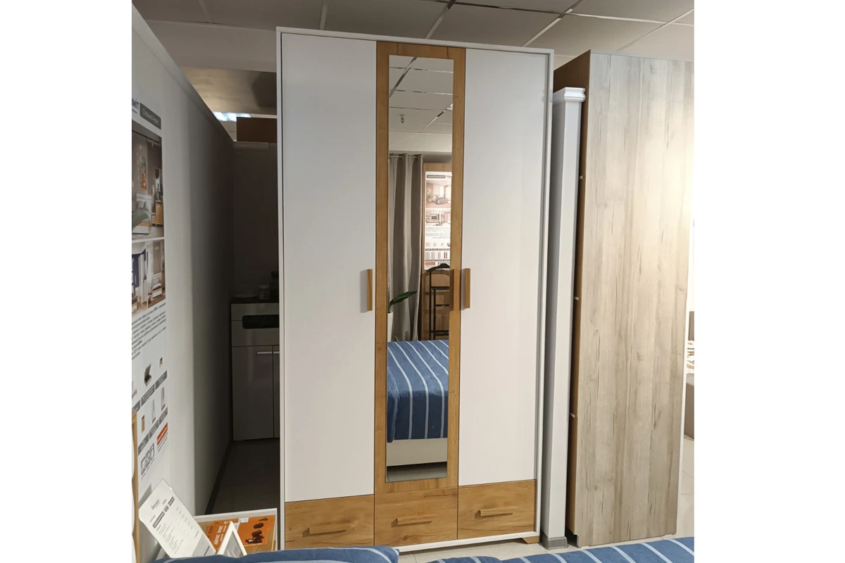 Шкаф для одежды и белья Айрис 444 (Белый/Дуб золотистый) в мебель-центре Озерцо