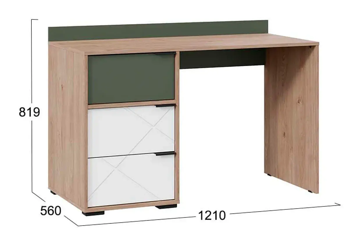 Стол письменный Лео ТД-410.15.02 (Гикори джексон/Белый матовый/Дымчатый зеленый) — Мебель-центр Озерцо