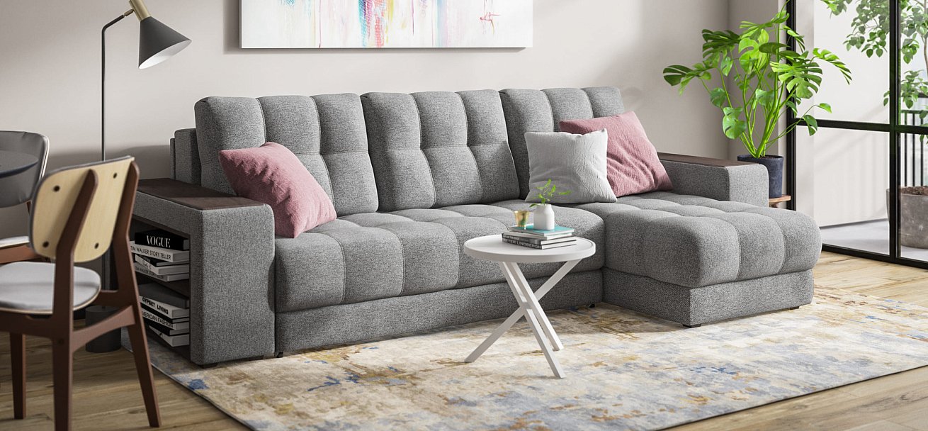 Босс ХЛ угловой диван Рогожка Мальмо серый — купить в Озерце