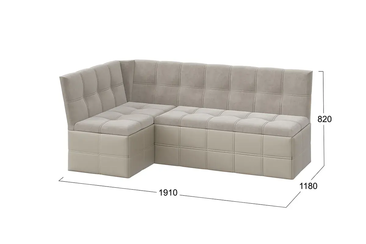 Скамья угловая Домино со спальным местом исп. 2 (Кожзам светло-коричневый/Велюр мокко светлый) - купить в Озерце