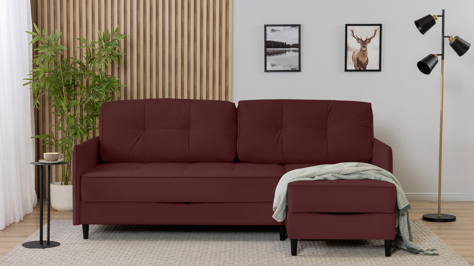 Диван Amani Pro угловой с узкими подлокотниками, ножки: пластик, Тк. Sky Velvet 32 156x217 — купить в Озерце