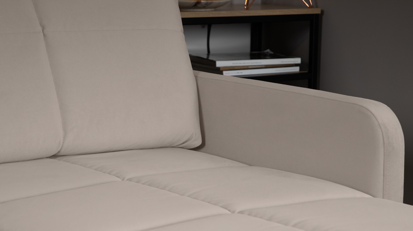 Диван угловой Domo Pro с узкими подлокотниками, стежка квадрат, ткань Casanova Grey 140x216 — купить в Озерце