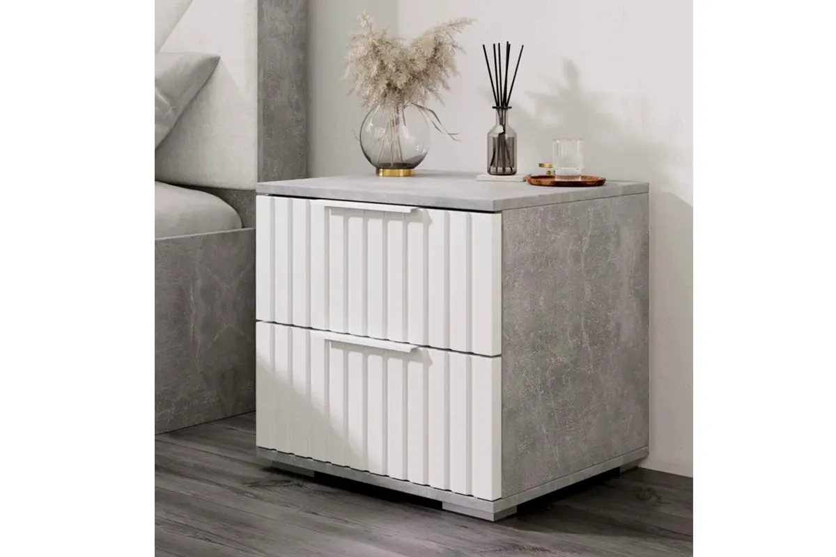 Тумба прикроватная Хилтон (Ателье светлый/Белый матовый) — Мебель-центр Озерцо