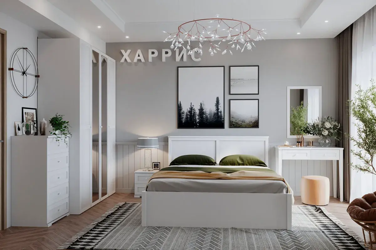 Шкаф для одежды и белья Харрис 60 4-х дв. с зеркалом (Белый) в мебель-центре Озерцо