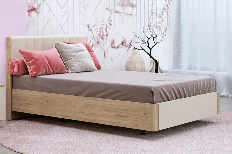 Кровать КР-5011-ГС-КМ-В 120х200 (Гикори Джексон Светлый/Кашемир Матовый/Велюр) - купить в Озерце