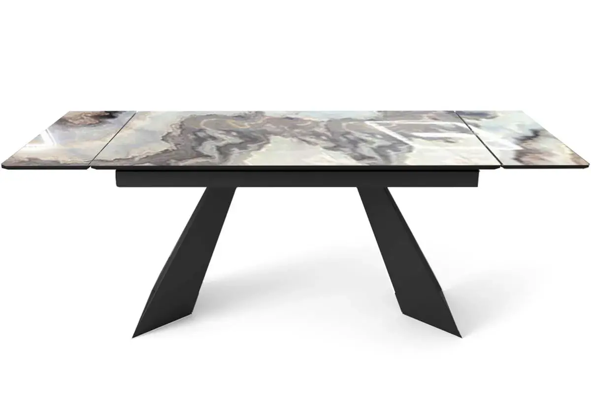 Стол обеденный Купер 1400(2000) (Стекло с фотопечатью Серо-коричневый агат / МДФ Черный кварц / рама черная / металл черный) - купить в Озерце
