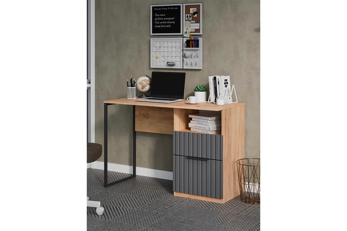 Стол письменный Хилтон Тип 1 (Дуб Крафт золотой/Графит матовый) — Мебель-центр Озерцо