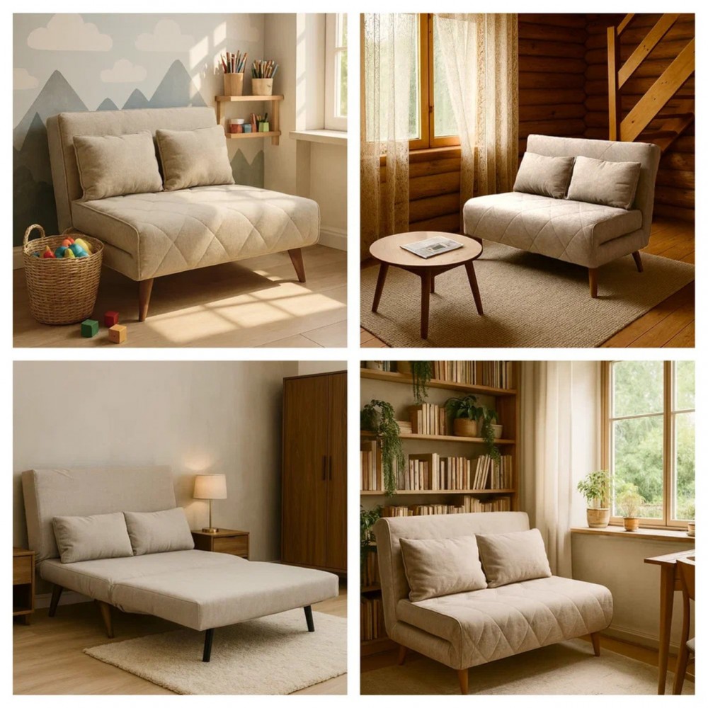 Кресло раскладное DOMM Scandy 120 синий, ноги бежевые — купить в Озерце