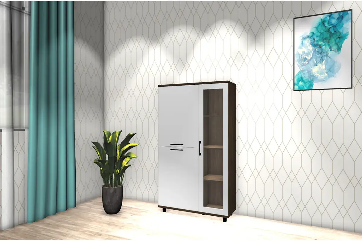 Шкаф многоцелевой ШК-5081-ГТ-БГ (Гикори Джексон Темный/Белый Бриллиант Глянцевый) в мебель-центре Озерцо