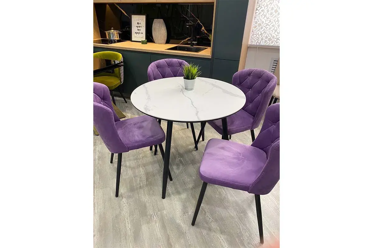 Стол обеденный Милтон 1000 (Стекло с фотопечатью Белый мрамор / МДФ Черный кварц / Металл Черный) - купить в Озерце