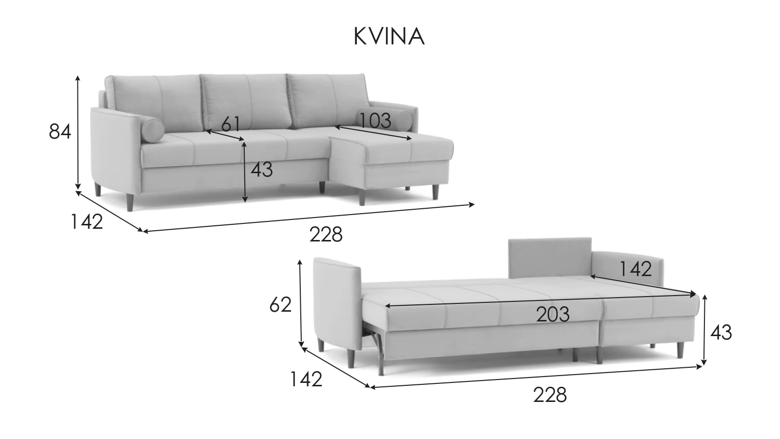 Диван Kvina New угловой, Тк. Sky Velvet 38 142x228 — купить в Озерце