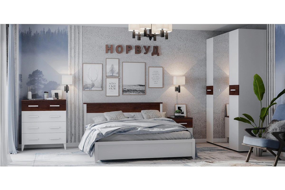 Кровать Норвуд 32 без орт.основания 160х200 (Белый/Орех шоколадный) - купить в Озерце