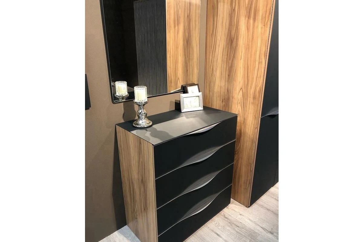 Комод Глосс ТД-319.04.01 (Яблоня Беллуно/Cтекло/Графит матовый) — Мебель-центр Озерцо