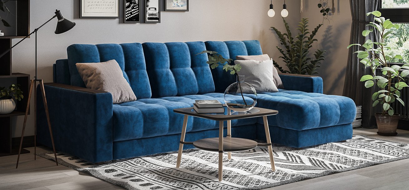 Босс Про Классик угловой диван Велюр Монолит синий — купить в Озерце