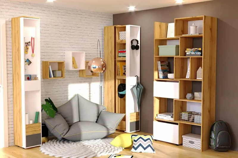 Детская Лойс №6 (Дуб золотистый/Белый/Графит) — Мебель-центр Озерцо