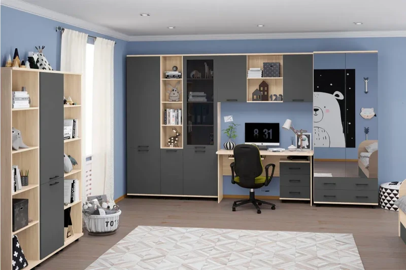 Детская Грейс композиция 3 (Ясень Асахи/Антрацит Матовый) — Мебель-центр Озерцо