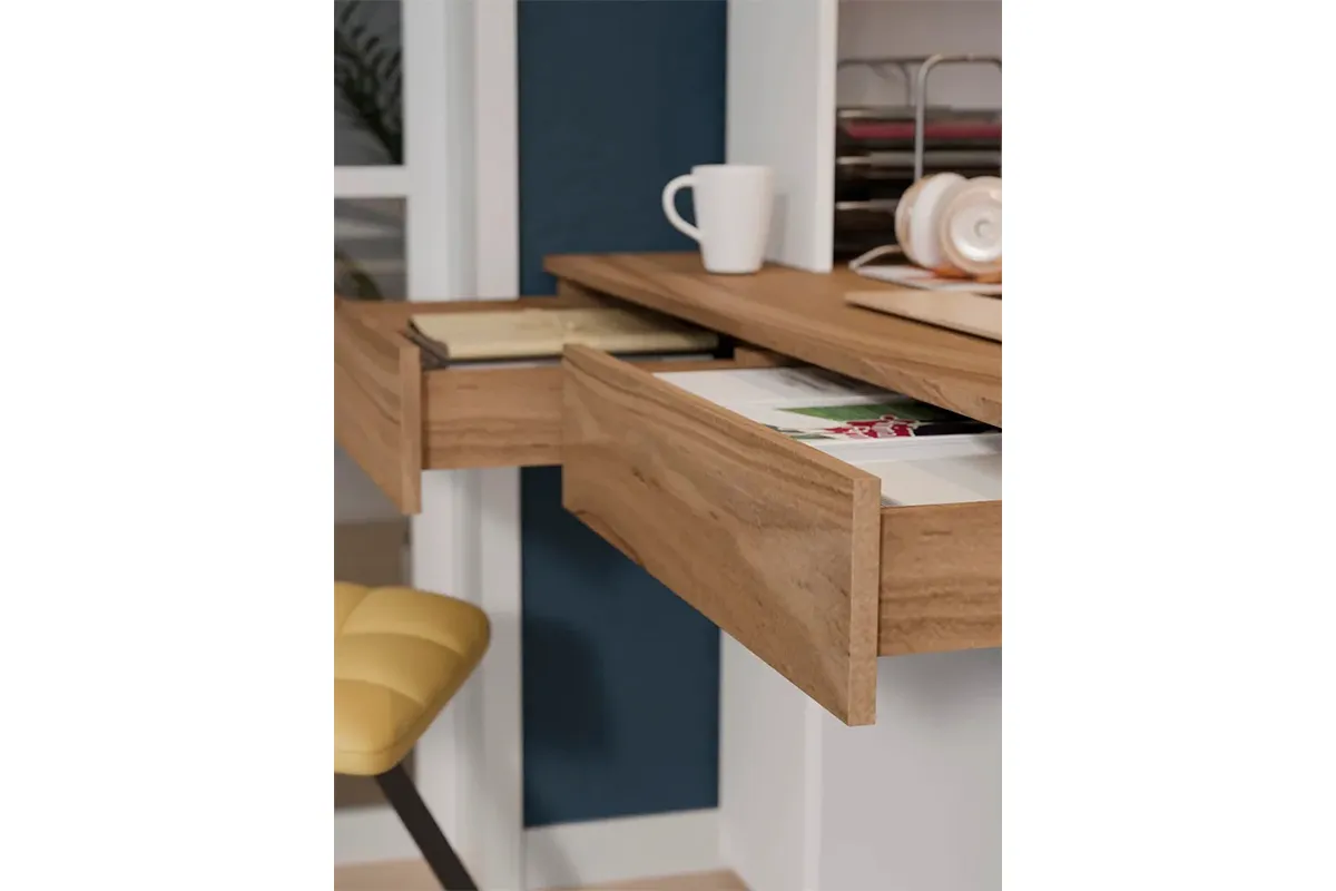 Стол письменный со шкафом Порто СМ-393.15.012 (Белый жемчуг/Яблоня беллуно/Белый софт) — Мебель-центр Озерцо