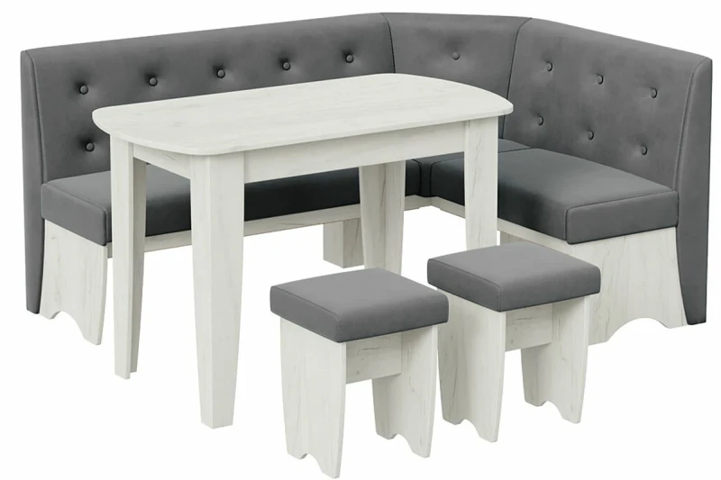 Кухонный уголок Барселона (Дуб крафт белый/Микровелюр Duna Steel) - купить в Минске в мебель-центре Озерцо Кухонный уголок Барселона (Дуб крафт белый/Микровелюр Duna Steel) - купить в Озерце