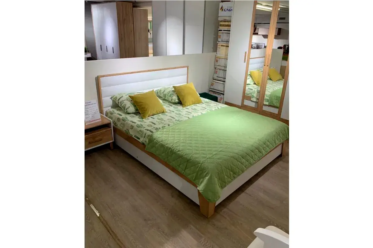 Кровать Айрис 306 Люкс с ПМ 180х200 (Белый/Дуб золотистый) - купить в Озерце