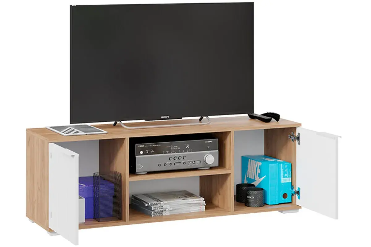 Тумба под ТВ Исп.2 Хилтон (Дуб крафт золотой/Белый матовый) — Мебель-центр Озерцо